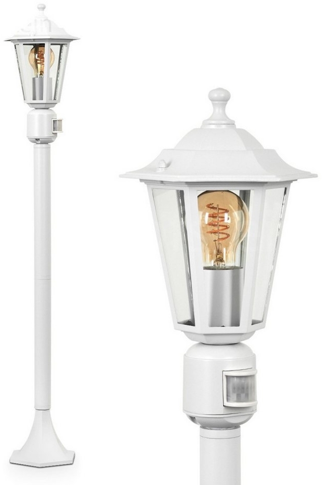 hofstein Pollerleuchte Wegeleuchte m. Bewegungsmelder aus Metall/Glas in Weiß/Klar, ohne Leuchtmittel, antike Außenleuchte, Gartenlampe, Gartenbeleuchtung IP44, 1 x E27 Bild 1