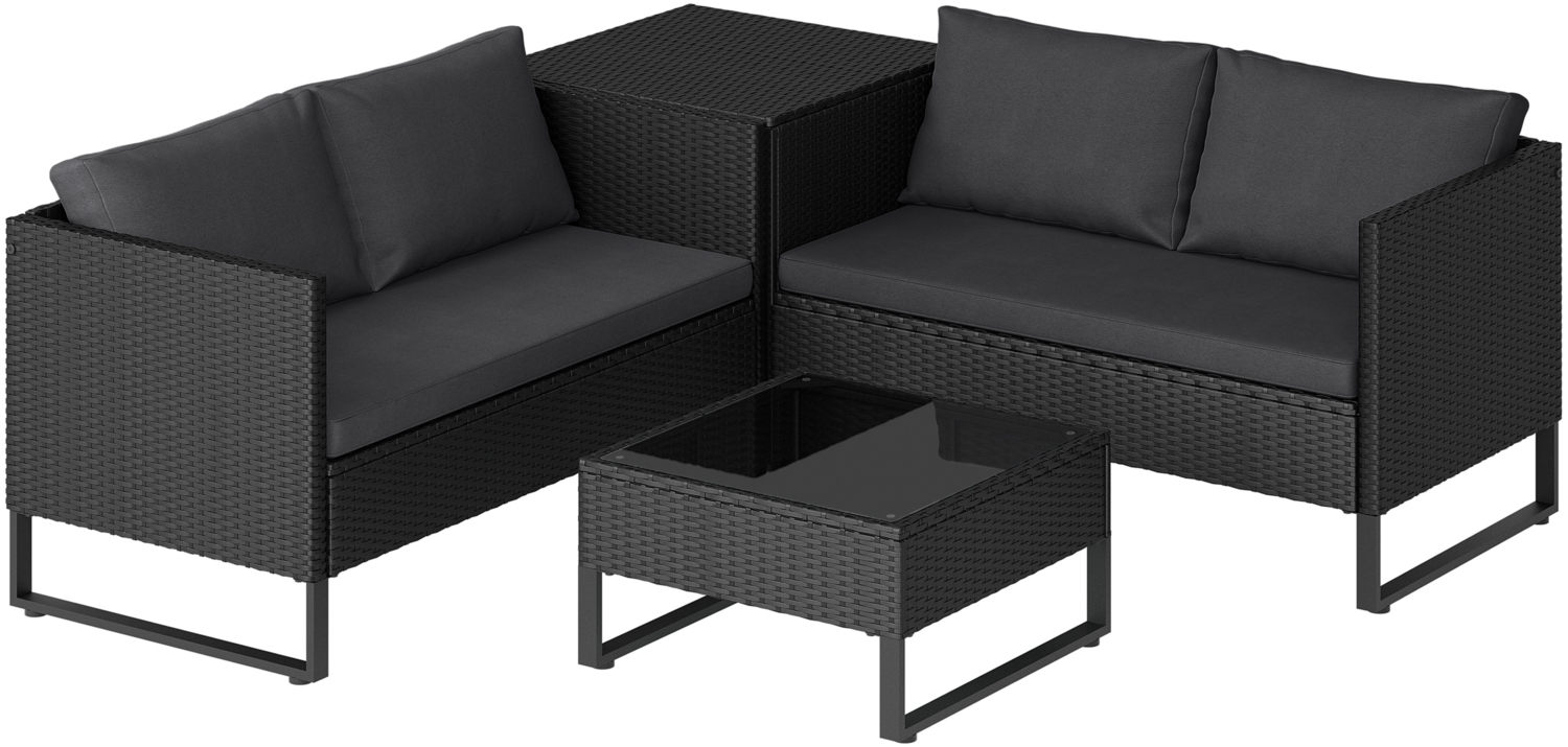 STEELSØN 'Alniyat' Polyrattan-Metall Sitzgruppe, 2 Sofa, Tisch, Aufbewahrungsbox, schwarz Bild 1