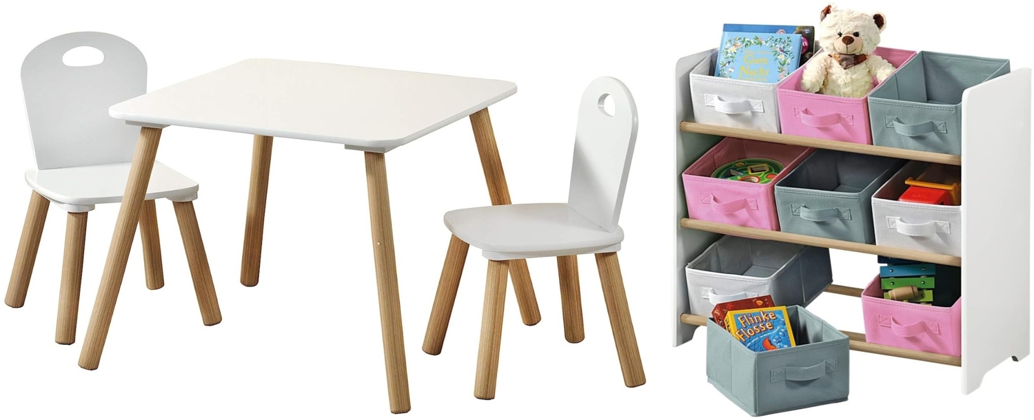 Kesper | Kindertisch Set mit 2 Stühlen und Aufbewahrungsregal | Faserplatte/Holz | Farbe: Weiß Bild 1