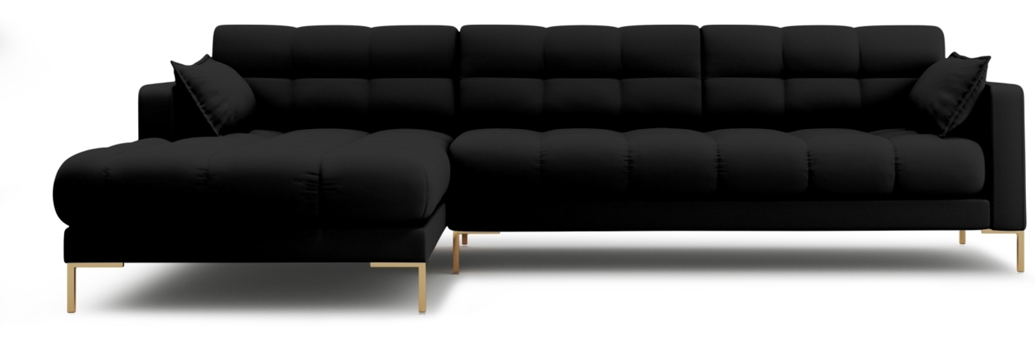 Micadoni Ecksofa Mamaia 5-Sitzer Links Strukturierter Stoff Schwarz Metall Gold Bild 1