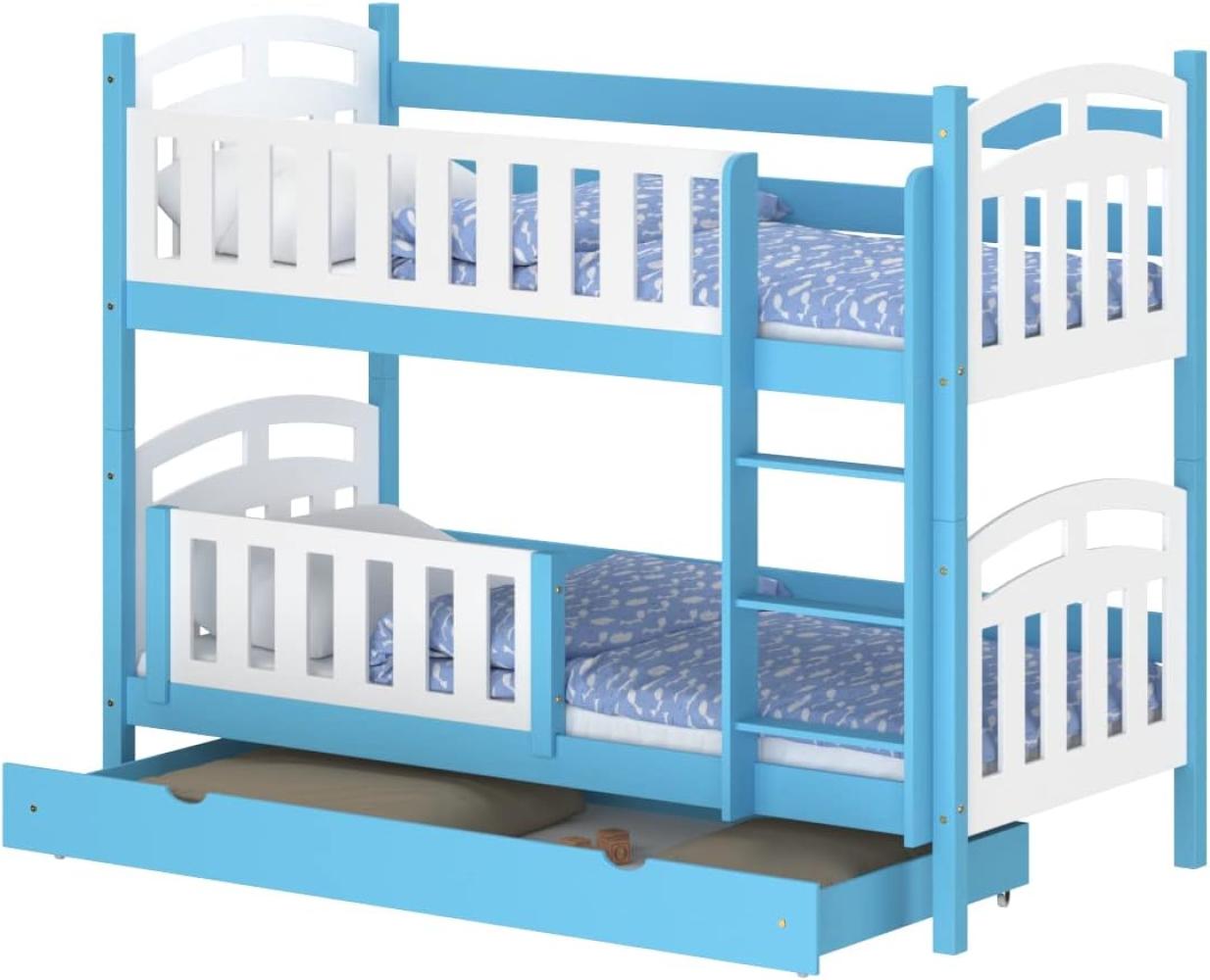 WNM Group Hochbett mit Rausfallschutz und Schublade Suzie - aus Massivholz - Hochbett Kinderbett fr Mdchen und Jungen - Absturzsicherung Hochbett - Kinderhochbetten 200x90 cm - Blau Bild 1