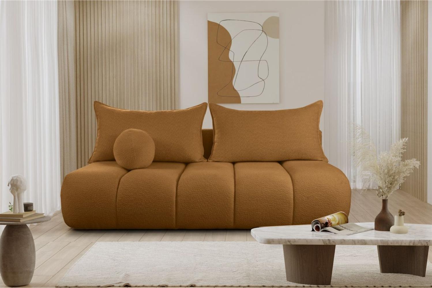 Schlafsofa Designersofa Sofa 3-Sitzer ANZIA in Stoff Ascot Bukla Bernstein Bild 1