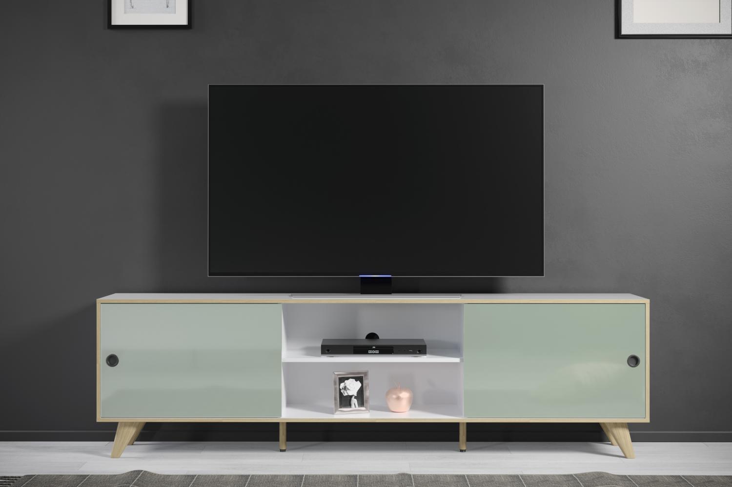 Inter-Furn Adelaide - Wohnen TV-Lowboard - Weiß Hochglanz Lack - B/H/T: 217 / 63 / 40 cm Bild 1