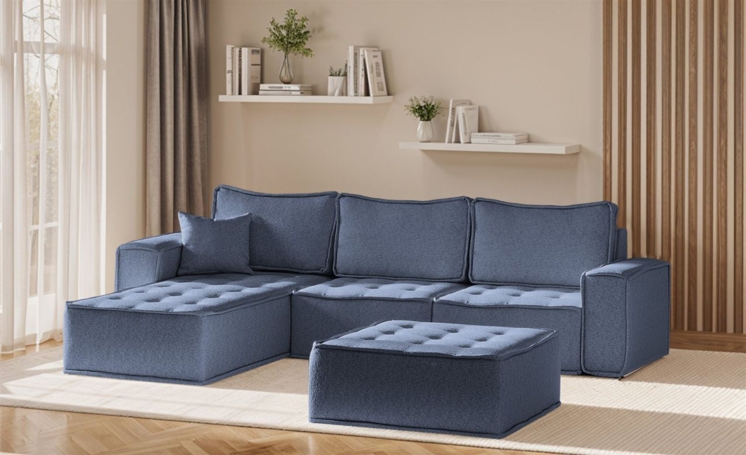 Ecksofa Modulsofa 4-teilig SANDE Stoff Raven Blau Ottomane Links Bild 1