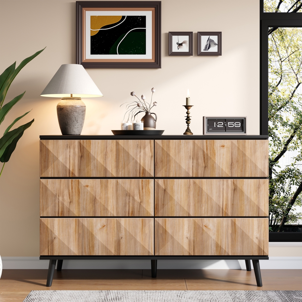 Sideboard 120 x 40 x 85 cm - Industrielles Design mit 6 Schubladen & Holzakzenten Bild 1