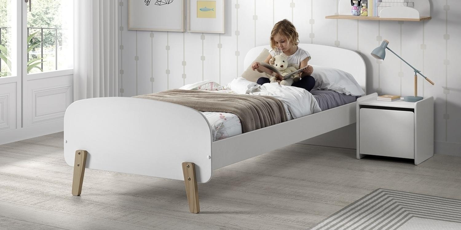 Kiddy Set aus Einzelbett, Lattenrost, Nachtkonsole und Spielkiste aus MDF Weiß Bild 1