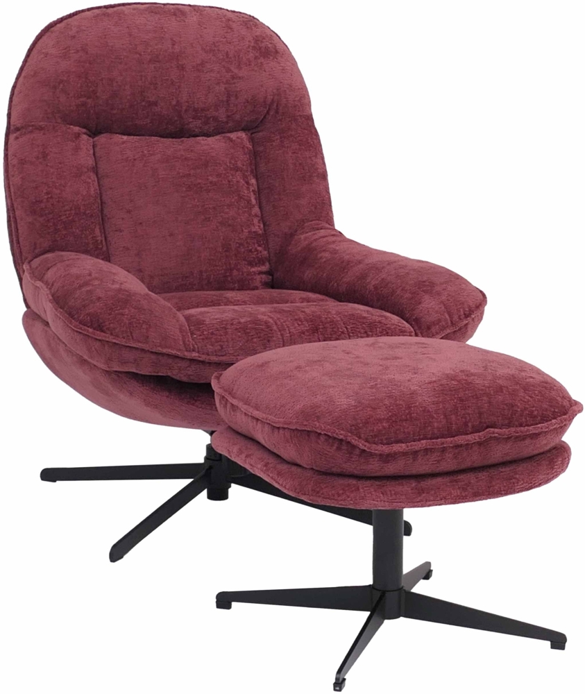 Relaxsessel mit Hocker HWC-P32, Fernsehsessel Nosagfederung, drehbar Metall Stoff/Textil Chenille (370 g/m²) ~ beere Bild 1