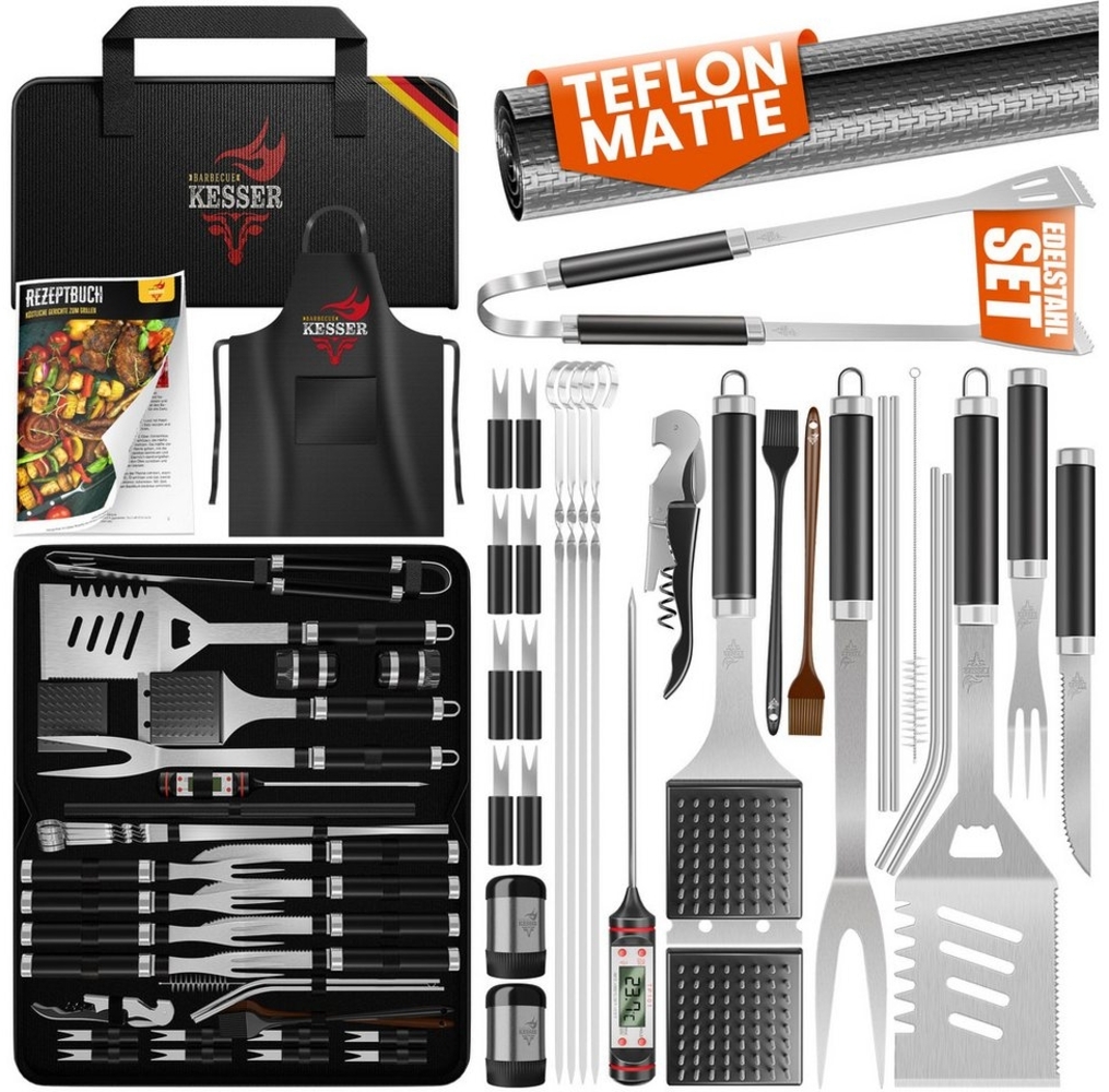 KESSER® Grillbesteck Set 37-teilig Grillzubehör aus rostfreiem Edelstahl Grillset mit Grillzange, Grillwender, 4in1 Grillspatel, Grillgabel, Grill-Spieß, Thermometer, Korkenzieher, Grillmatte & Tasche Schwarz Bild 1