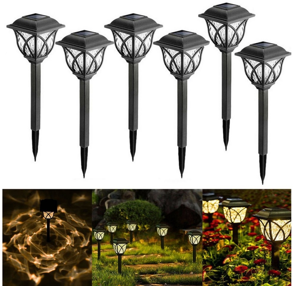 oyajia LED Solarleuchte 6 Stück Solarlampen für außen garten, Solar Gartenleuchte mit Erdspieß, LED fest integriert, Warmweiß, IP65 Wasserdicht Gartenleuchte für Villa Rasen, Trail, Terrasse Bild 1