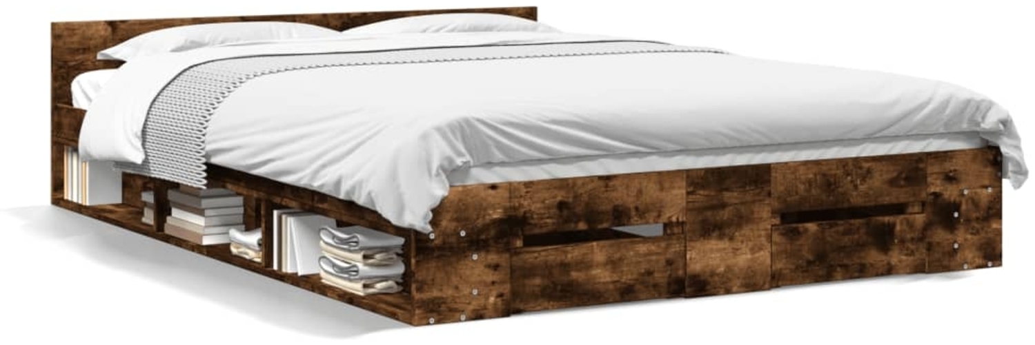 vidaXL Bettgestell mit Schubladen Räuchereiche 160x200cm Holzwerkstoff 3280738 Bild 1