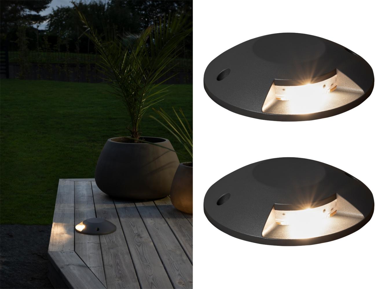 LED Bodenaufbaustrahler 1flammig Aufbauspot 2er SET aussen anthrazit Ø20cm IP65 Bild 1