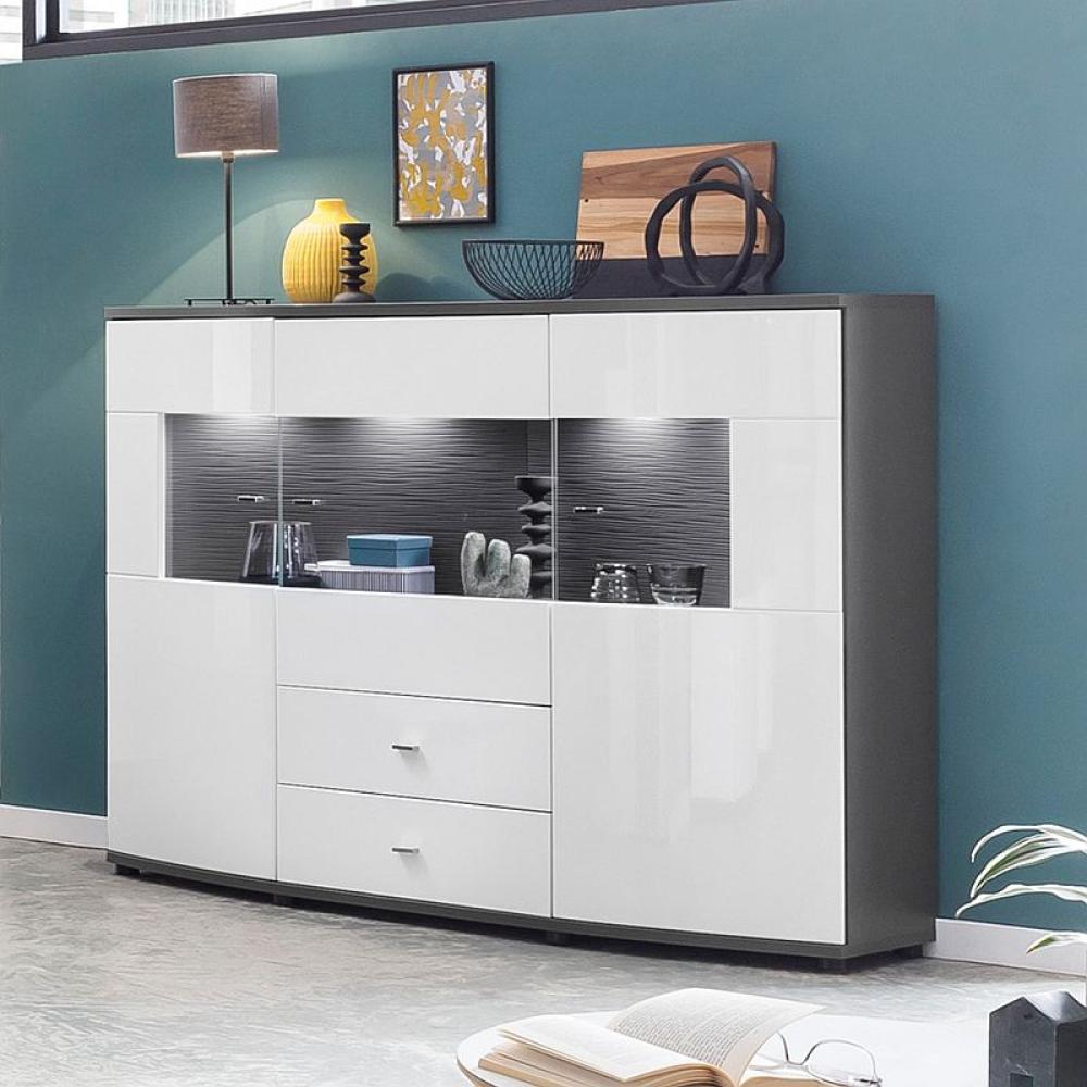 Highboard Trendy - Weiß Hochglanz / Anthrazit Bild 1