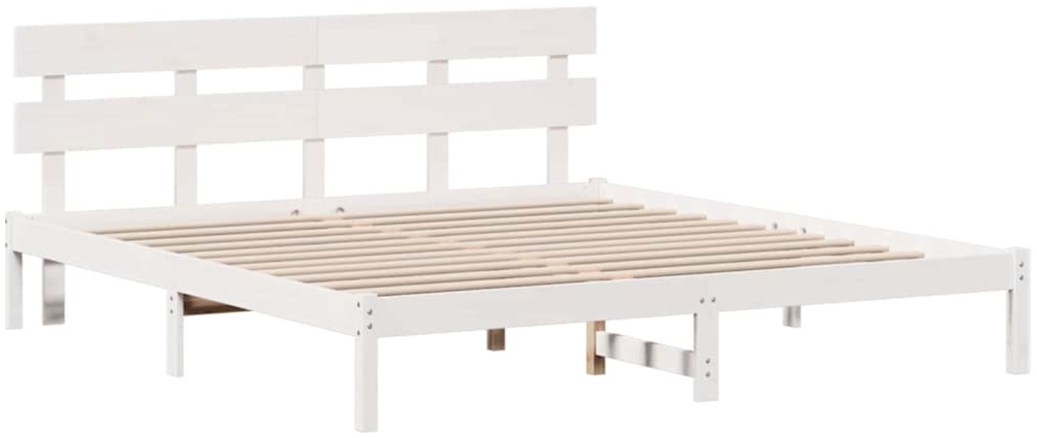 vidaXL Bettgestell mit Kopfteil Weiß 200 x 200 cm Massivholz Kiefer 872150 Bild 1