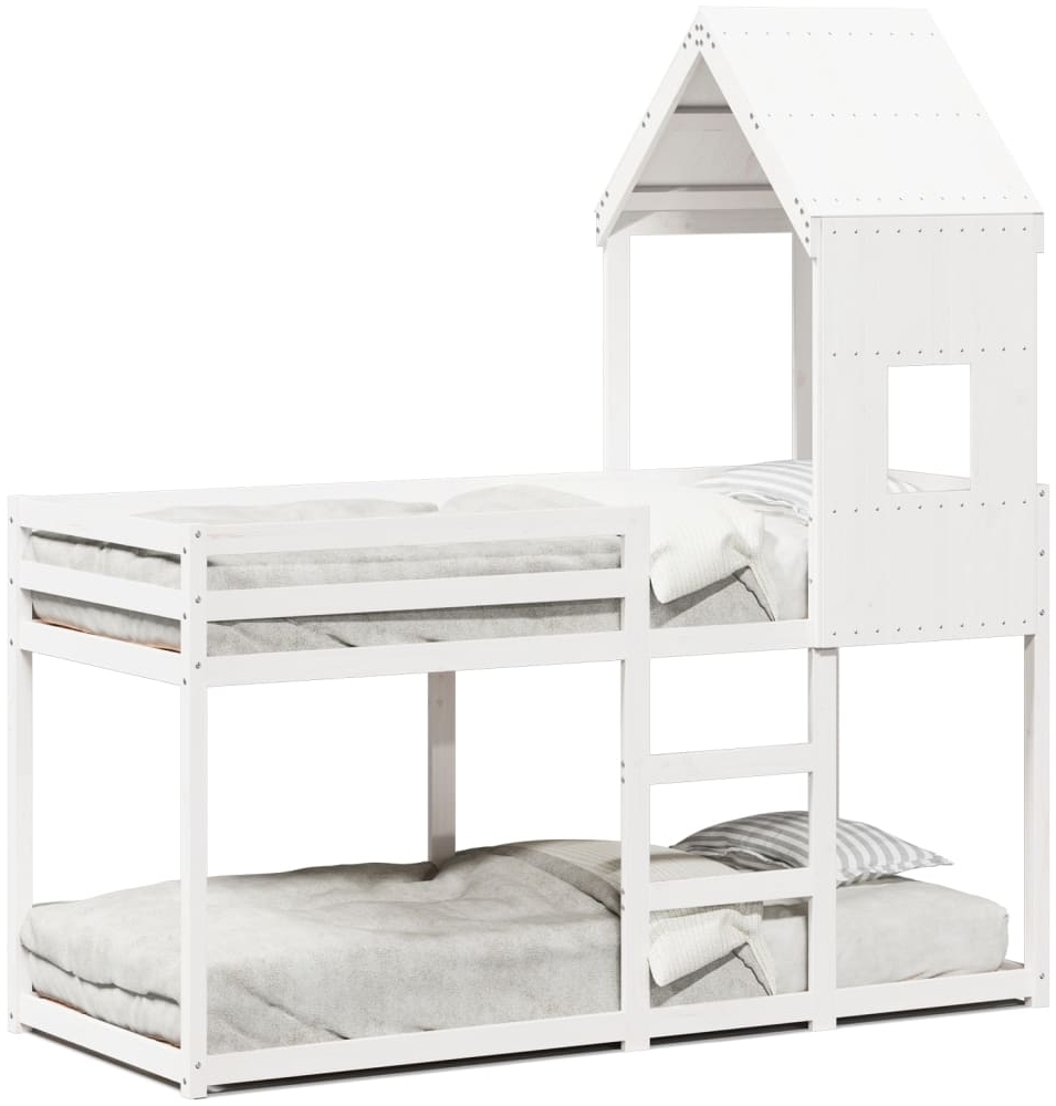 vidaXL Etagenbett mit Dach Weiß 90x200 cm Massivholz Kiefer 3281998 Bild 1