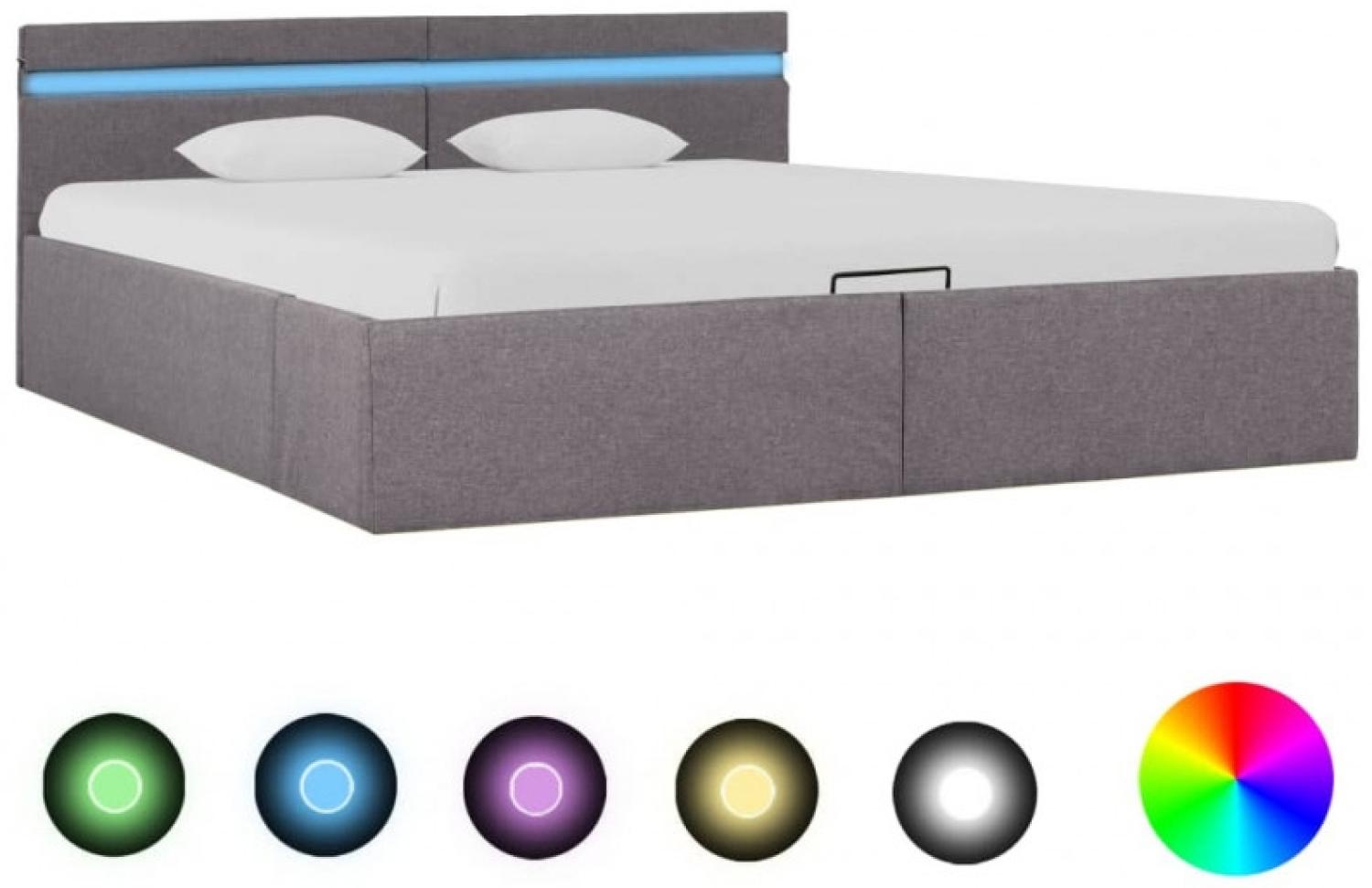 vidaXL Bett mit Bettkasten Hydraulisch mit LED Taupe Stoff 180x200 cm 285629 Bild 1