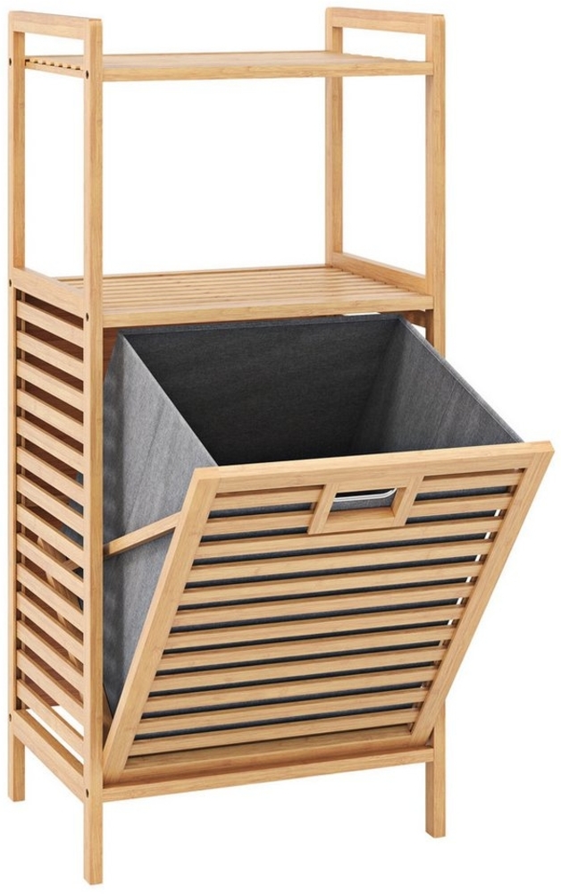 COSTWAY Wäscheschrank Badregal mit Wäschekorb Bambus, mit Ablagen & ausklappbarer Korb Bild 1