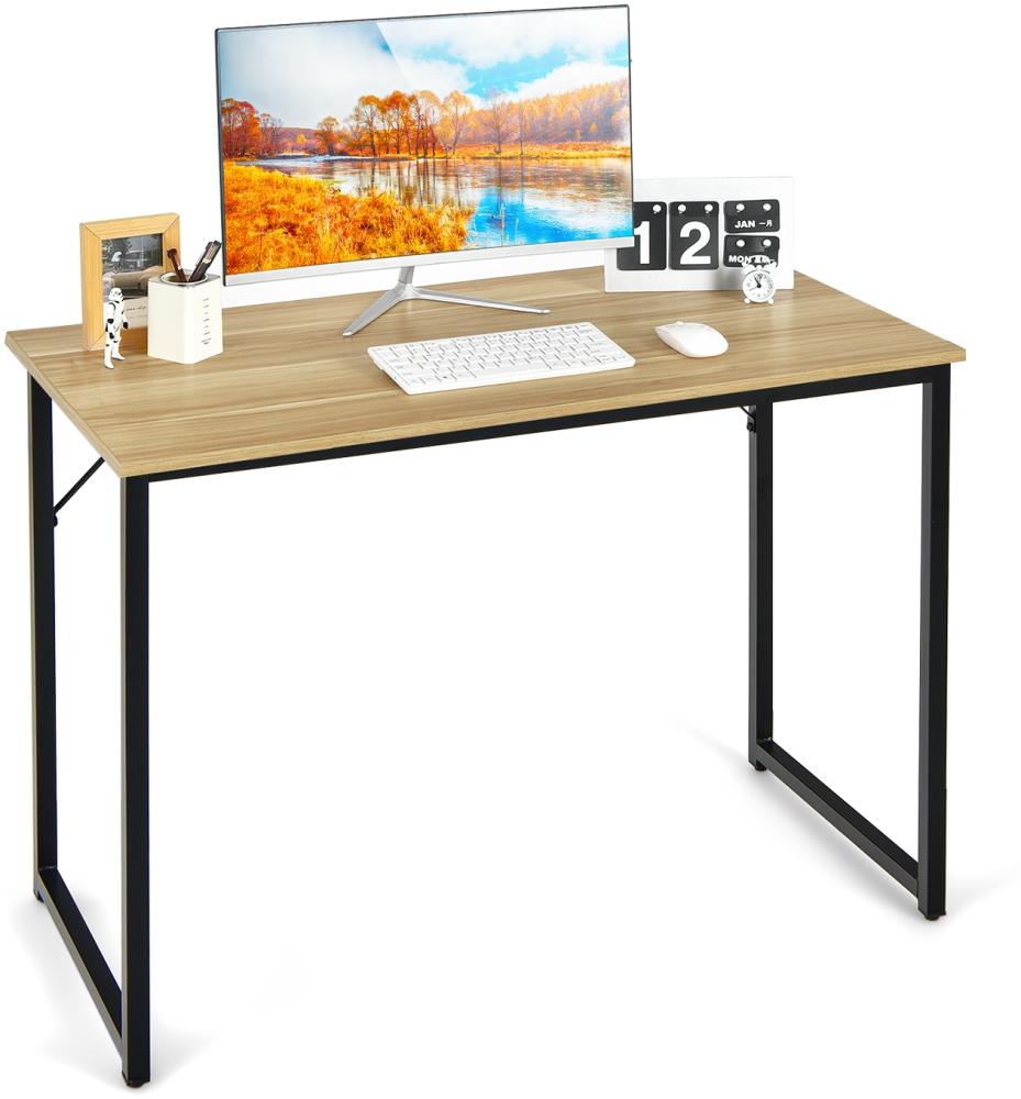 COSTWAY Computertisch Schreibtisch Bürotisch PC-Tisch Metallrahmen 100cm Platzsparend Bild 1