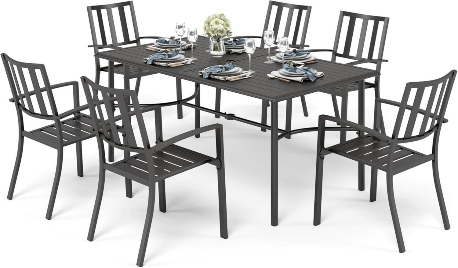 Gartenmöbel Set Metall E-Coating mit Stapelbaren Stühle Schwarz Bild 1