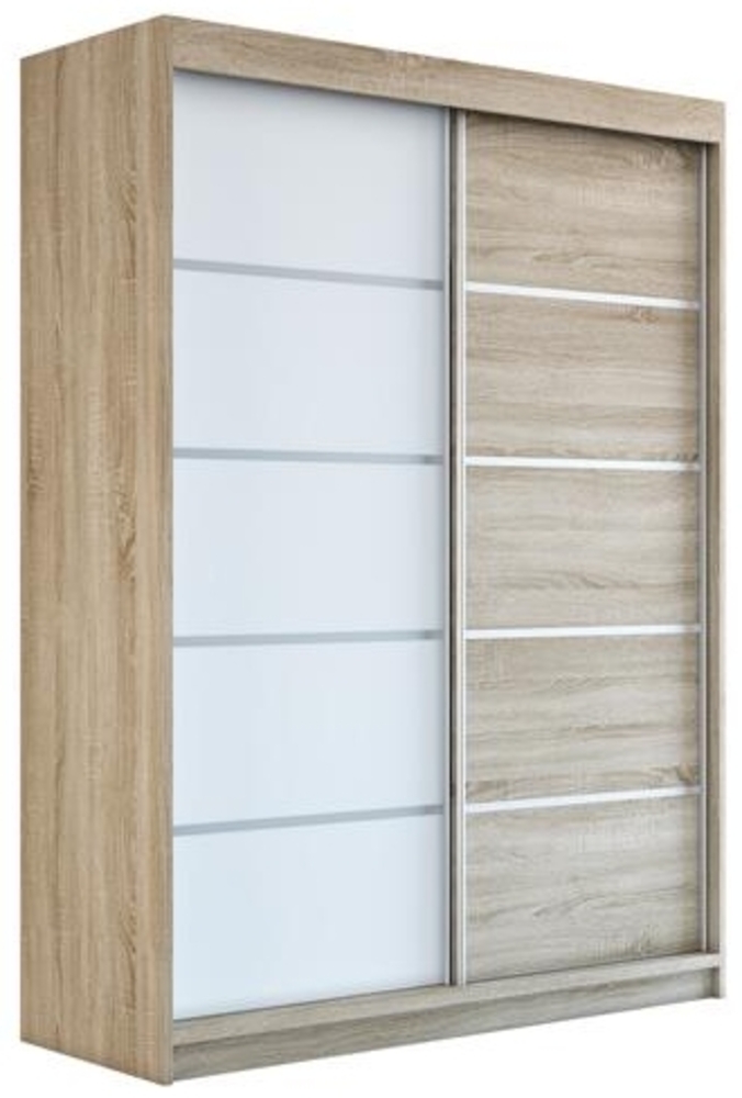 Schwebetürenschrank PARIS 2-türig Schrank 160 cm (mit Spiegel) Farbe: Sonoma , weiß Bild 1