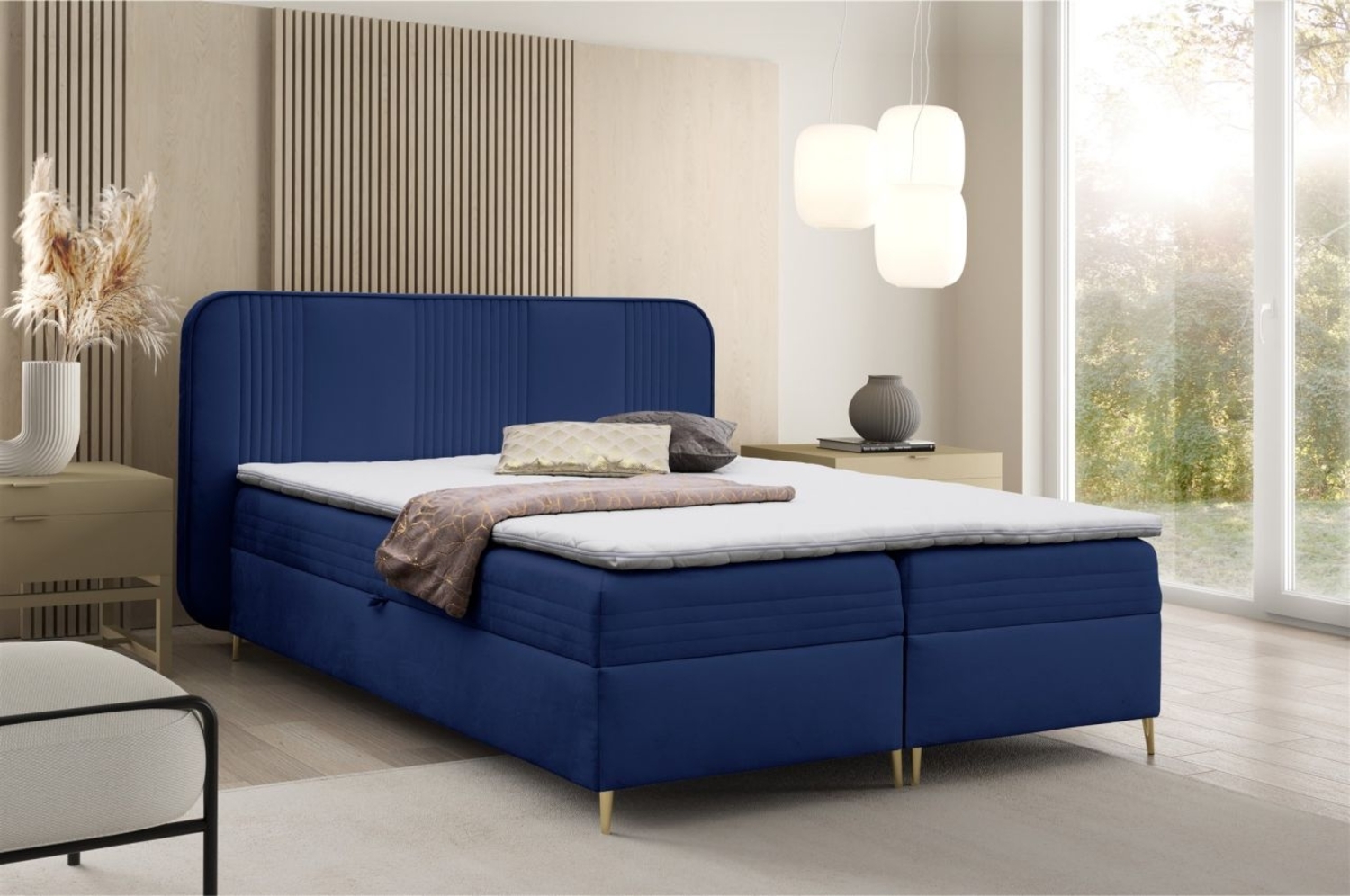 Boxspringbett Schlafzimmerbett ALIZE 180x200 cm Stoff Fresh Blau Bild 1