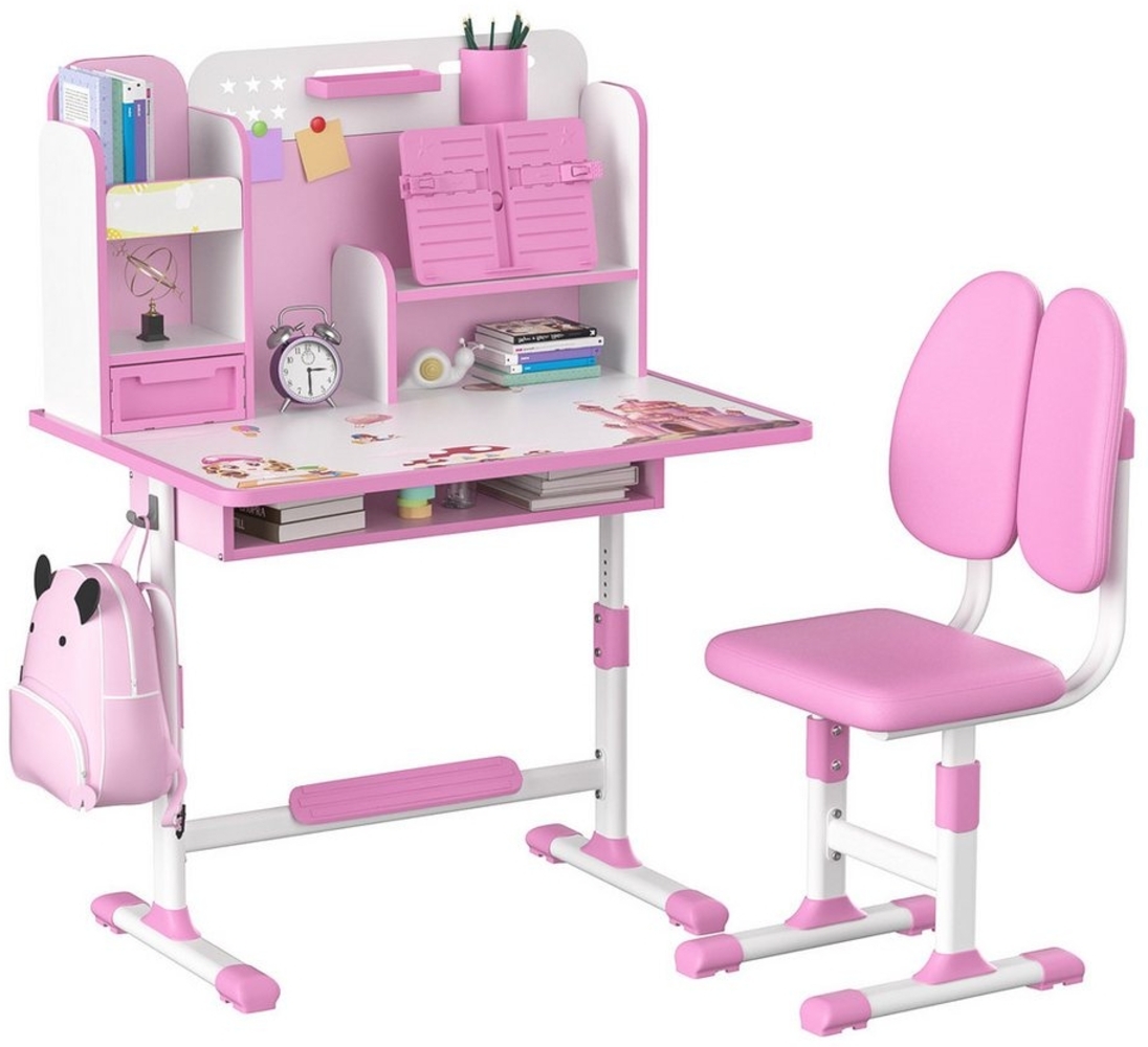 Rutaqian Kinderschreibtisch 2Pcs / Set Kinder Studie Schreibtisch Stuhl Set, höhenverstellbar (Ergonomischer Schreibtischstuhl mit Buchständer,sitzenden Korrektor), Multifunktions schreibtisch mit Aufbewahrungs schublade Bild 1