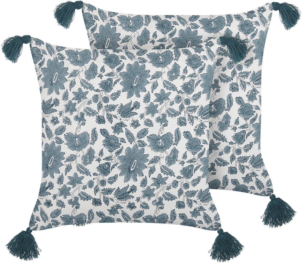 Kissen 2er Set Blumenmuster RUMEX Baumwolle 45 x 45 cm Blau Bild 1