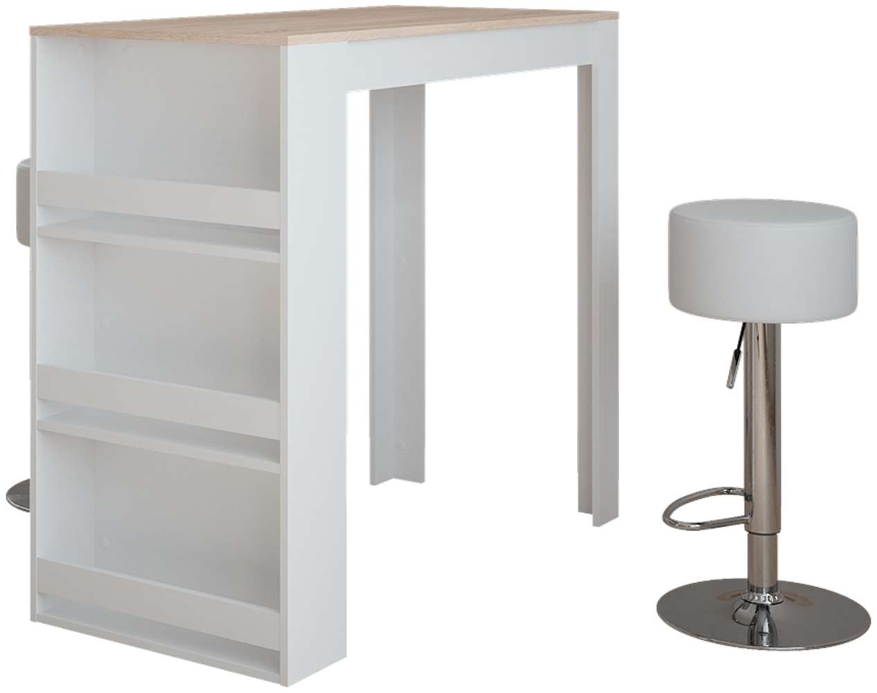 Bartisch-Set Repose Weiß/Sonoma 57 x 117 cm mit 2 Barhockern Vicco Bild 1