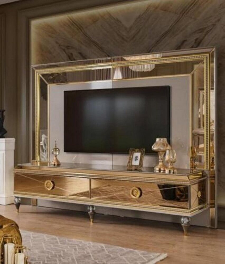 JVmoebel Wohnwand TV Ständer RTV Lowboard Wohnwand Sideboard Gold Holz Modern, (1-St, 1x Wohnwand), Made in Europa Bild 1