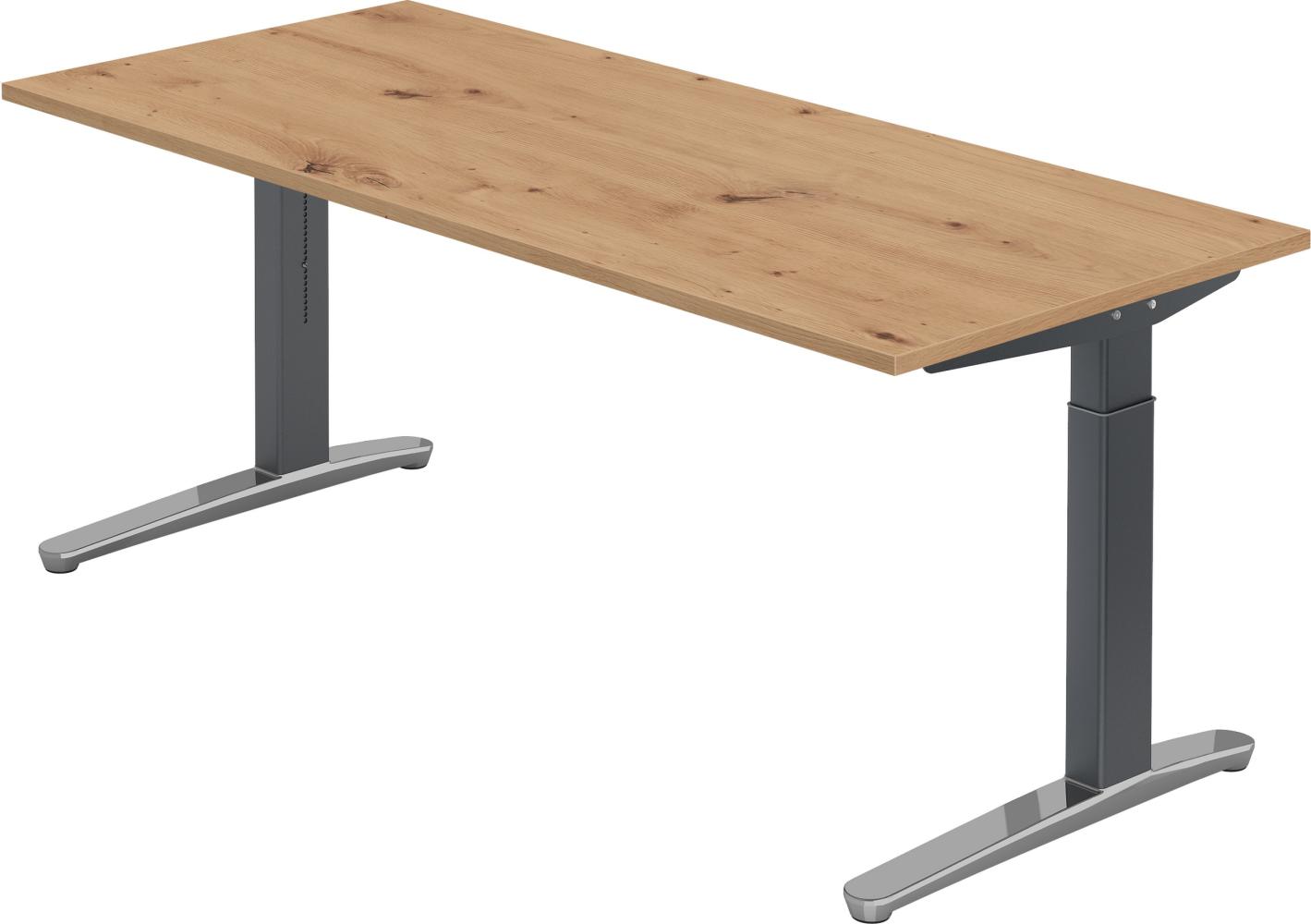 bümö® Design Schreibtisch XB-Serie höhenverstellbar, Tischplatte 180 x 80 cm in Asteiche, Gestell in graphit/alu poliert Bild 1