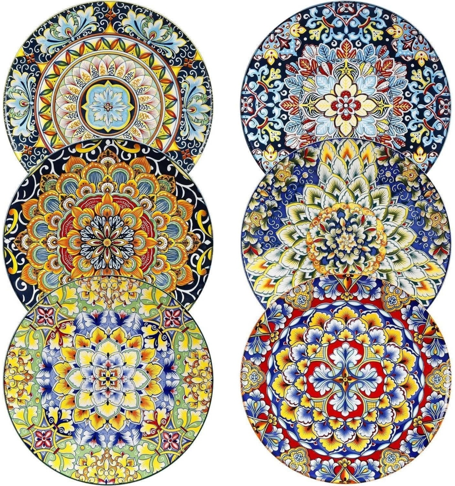 Boho Keramik Speiseteller Set 6er SIMI Porzellan 21,8 cm ESSVON Bild 1