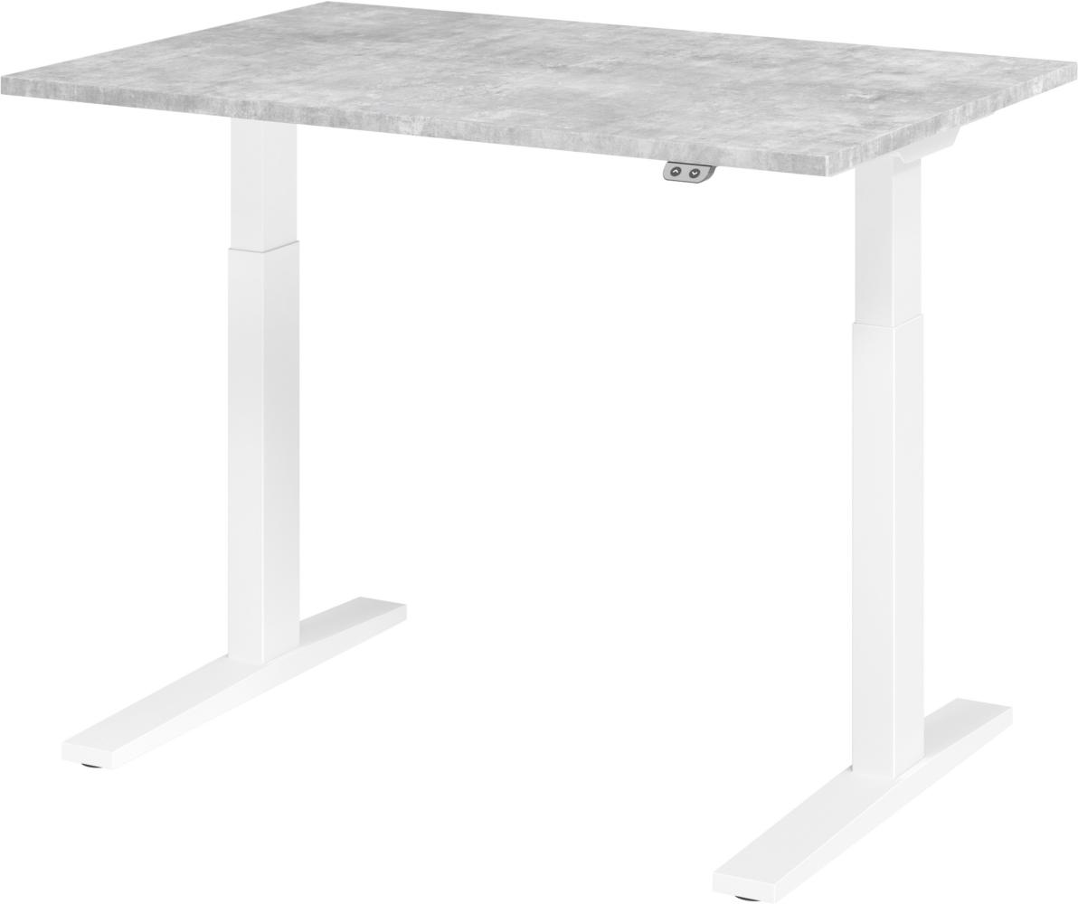 bümö elektrisch höhenverstellbarer Schreibtisch 120x80 cm in Beton, Gestell weiß - Schreibtisch höhenverstellbar elektrisch, elektrischer Schreibtisch & Gaming Tisch, XMKA-Serie Bürotisch, XMKA12-M-W Bild 1