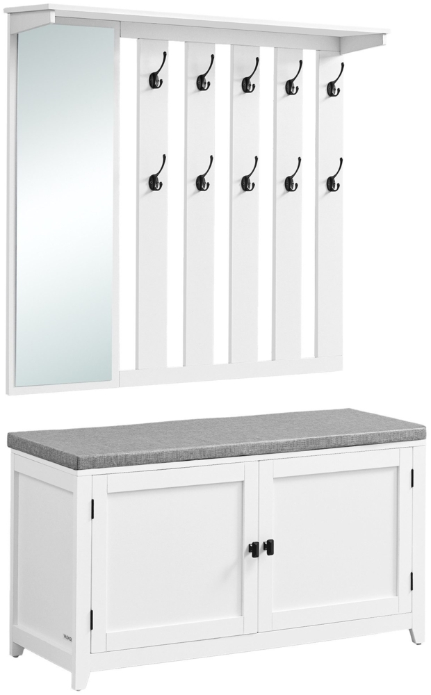 Schuhbank Wandgarderobe Set, Garderobe mit Spiegel, 10 Doppelhaken Bild 1