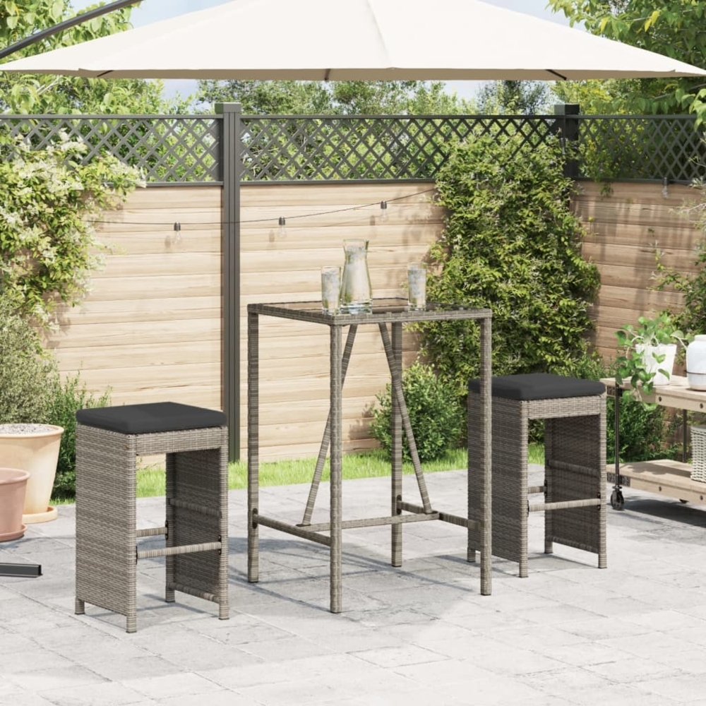 vidaXL Garten-Barhocker mit Kissen 2 Stk. Grau Poly Rattan 368687 Bild 1