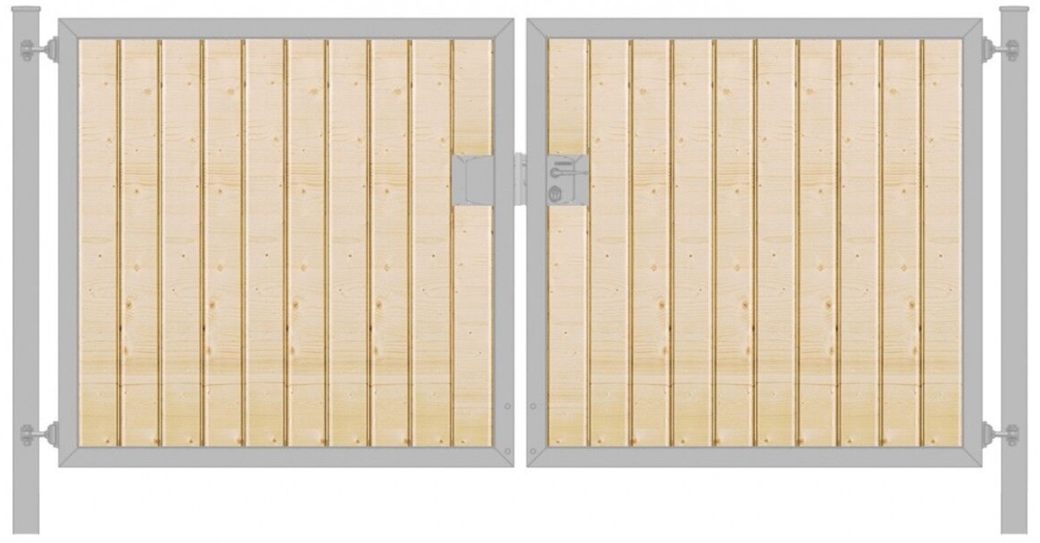 Einfahrtstor Premium (2-flügelig) mit Holzfüllung senkrecht symmetrisch verzinkt B:400 cm H:120 cm Bild 1