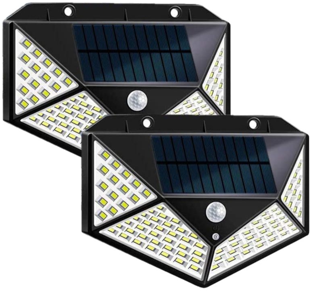Solarlampen für Außen mit Bewegungsmelder und 100 weißen LED | 3 Funktionsmodi (2 Leuchten) Bild 1