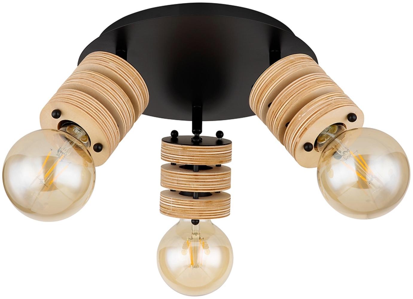 Deckenleuchte, Holzringe, natur, schwarz matt, D 28cm Bild 1