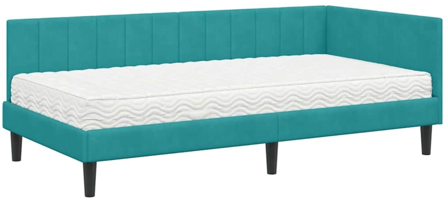 vidaXL Eckbettgestell mit Matratze Türkis 100 x 200 cm Samt 3393916 Bild 1
