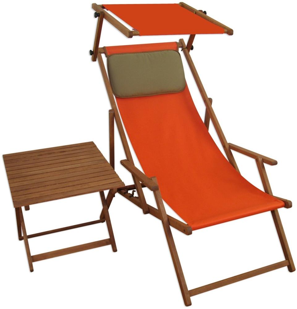 Liegestuhl terracotta Gartenstuhl Tisch Sonnendach Kissen Deckchair Buche Strandstuhl 10-309STKD Bild 1