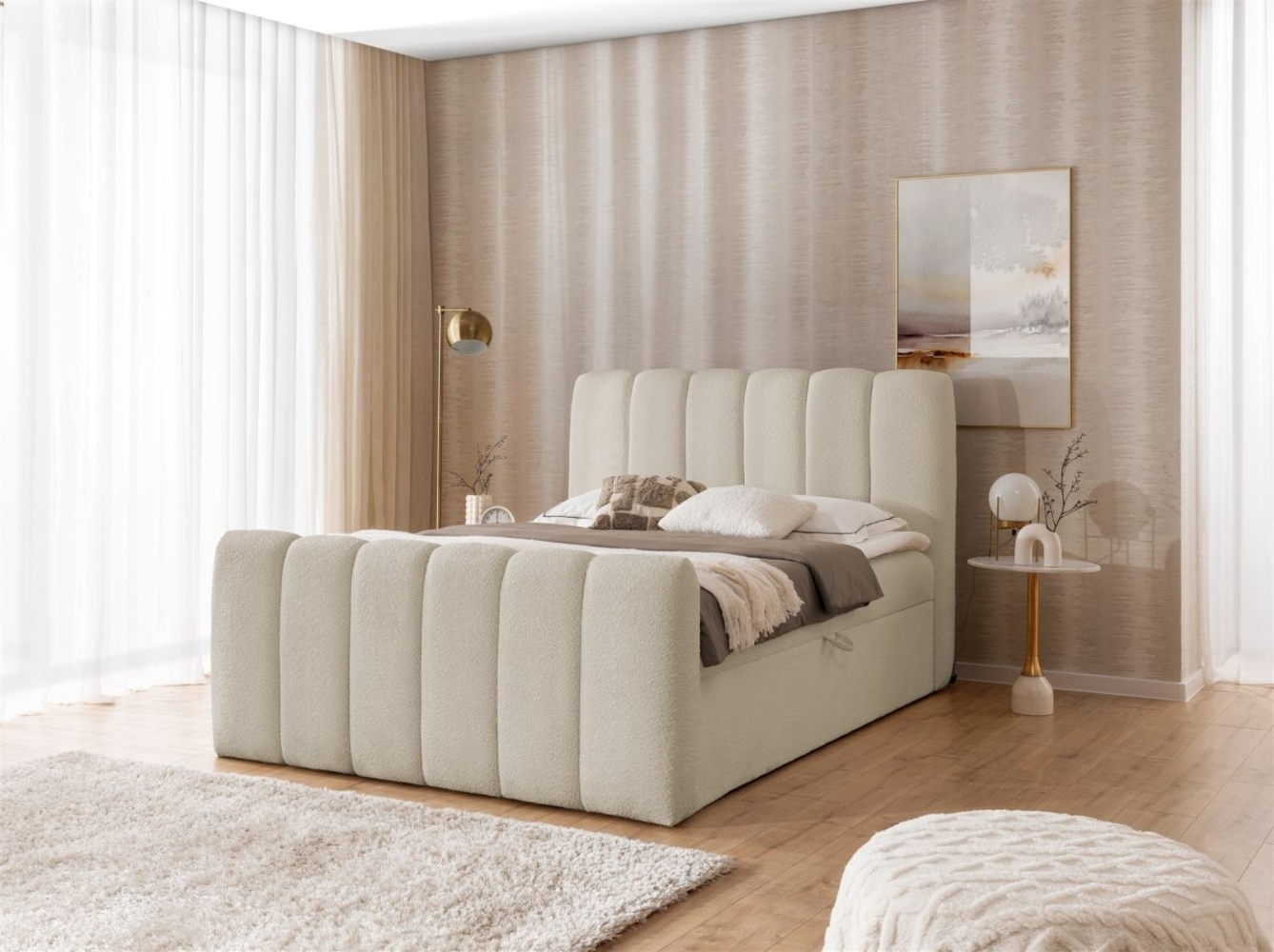 Boxspringbett Schlafzimmerbett DENIS 160x200cm Stoff Catch Me Sand Bild 1