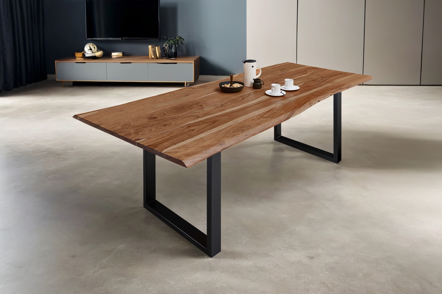 Esstisch Baumkante massiv Akazie natur 140 x 80 schwarz MILO 61830858 Bild 1