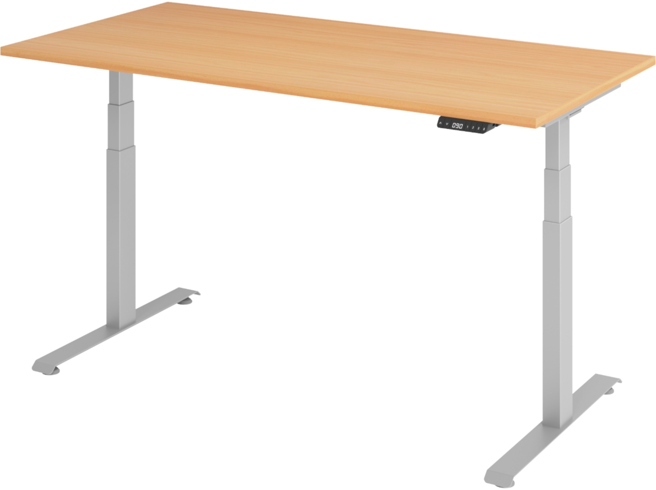 bümö höhenverstellbarer Schreibtisch 160x80 cm in Buche, Gestell silber - Höhenverstellbar Elektrisch Stehpult mit 3-fach Speicher, Computertisch, Ergonomischer Steh-Sitz Tisch, Bürotisch, LXK65-16-6-S Bild 1