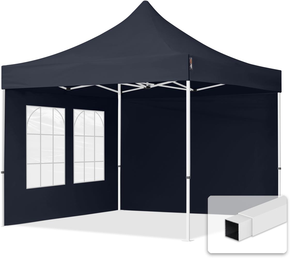 3x3 m Faltpavillon, ECONOMY Stahl 30mm, Seitenteile mit Sprossenfenstern, dunkelgrau Bild 1