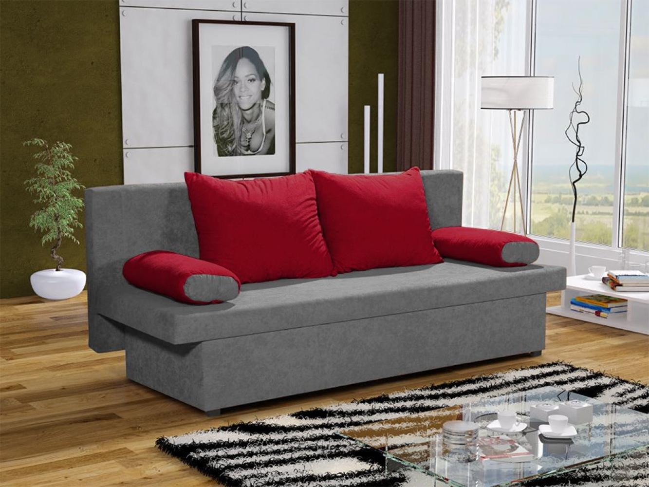 Sofa Schlafsofa inklusive Bettkasten DANNY Hellgrau / Rot Bild 1