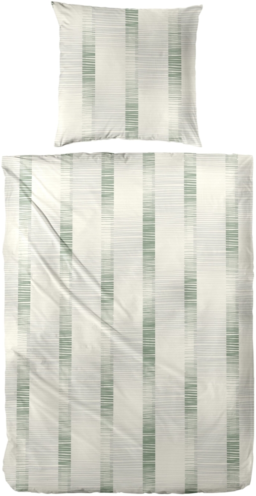 Primera Feinbiber Bettwäsche 135x200 Streifen grün beige silber 173111-55 Bild 1