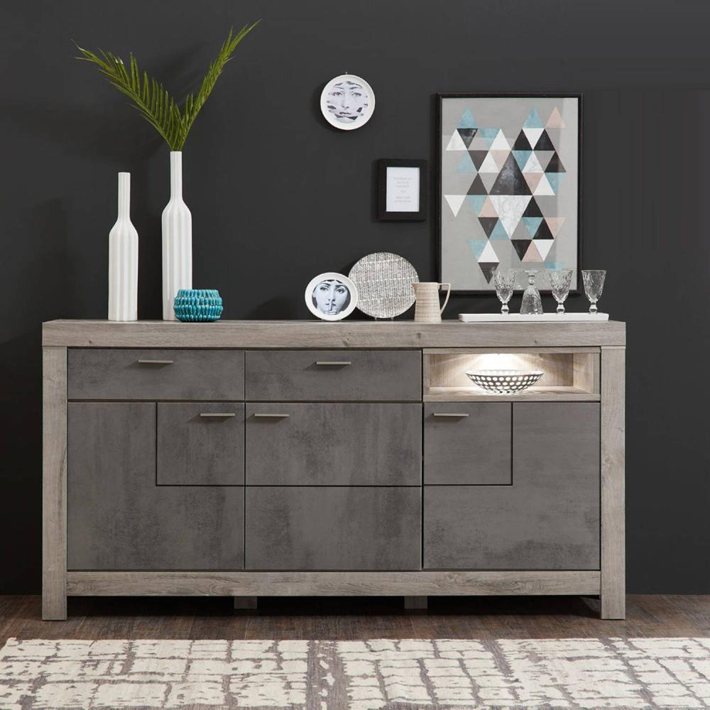 Sideboard GRONAU-55 Esszimmerschrank in Betonoxid und Haveleiche Nb. BxHxT: 196x100x42cm Bild 1