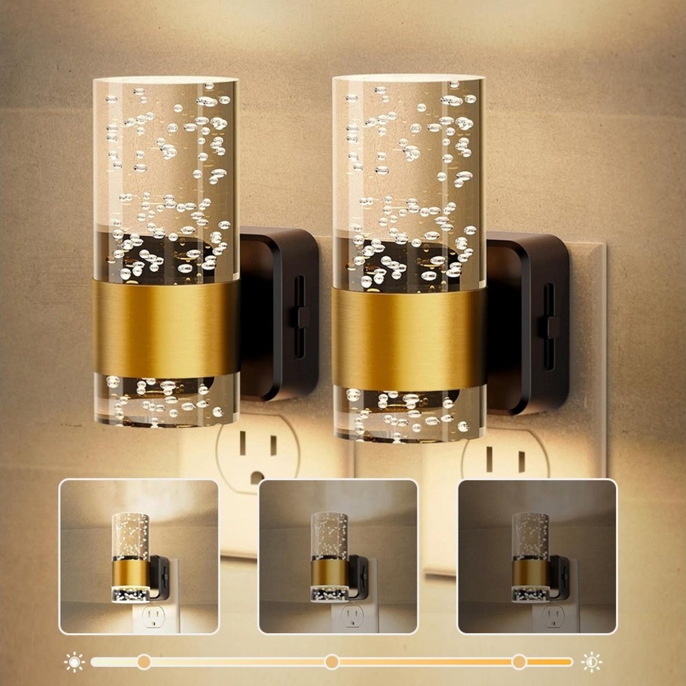 Sunicol Nachtlicht Dimmbar Acryl Nachtlicht steckdose, Dämmerungssensor, 2 Stück, Warmweißes, Oberen und Unteren Beleuchtung für Kinderzimmer, Schlafzimmer Bild 1