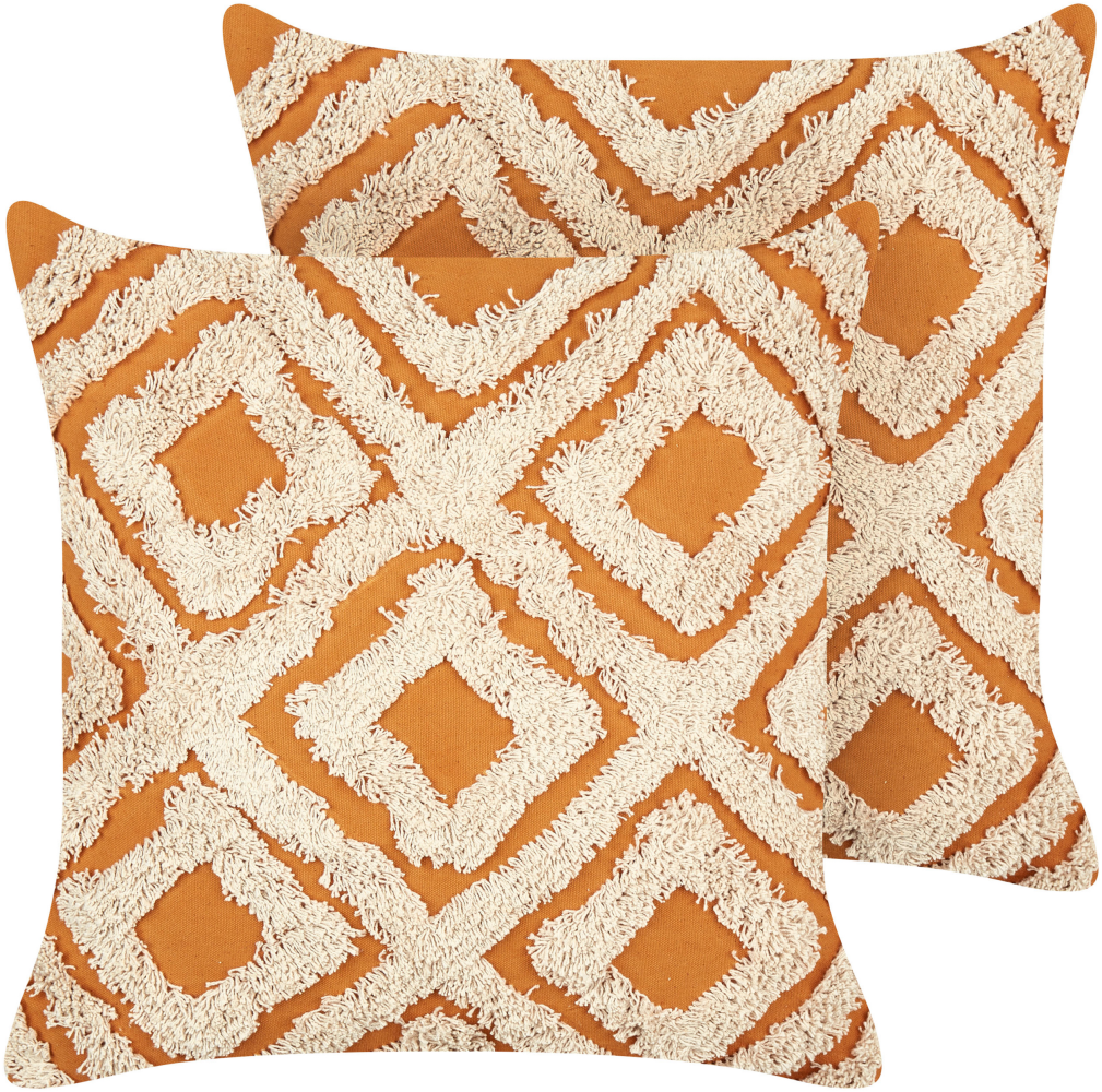 Kissen 2er Set GILLY Baumwolle 45 x 45 cm Geometrisches Muster Getuftet Orange Bild 1