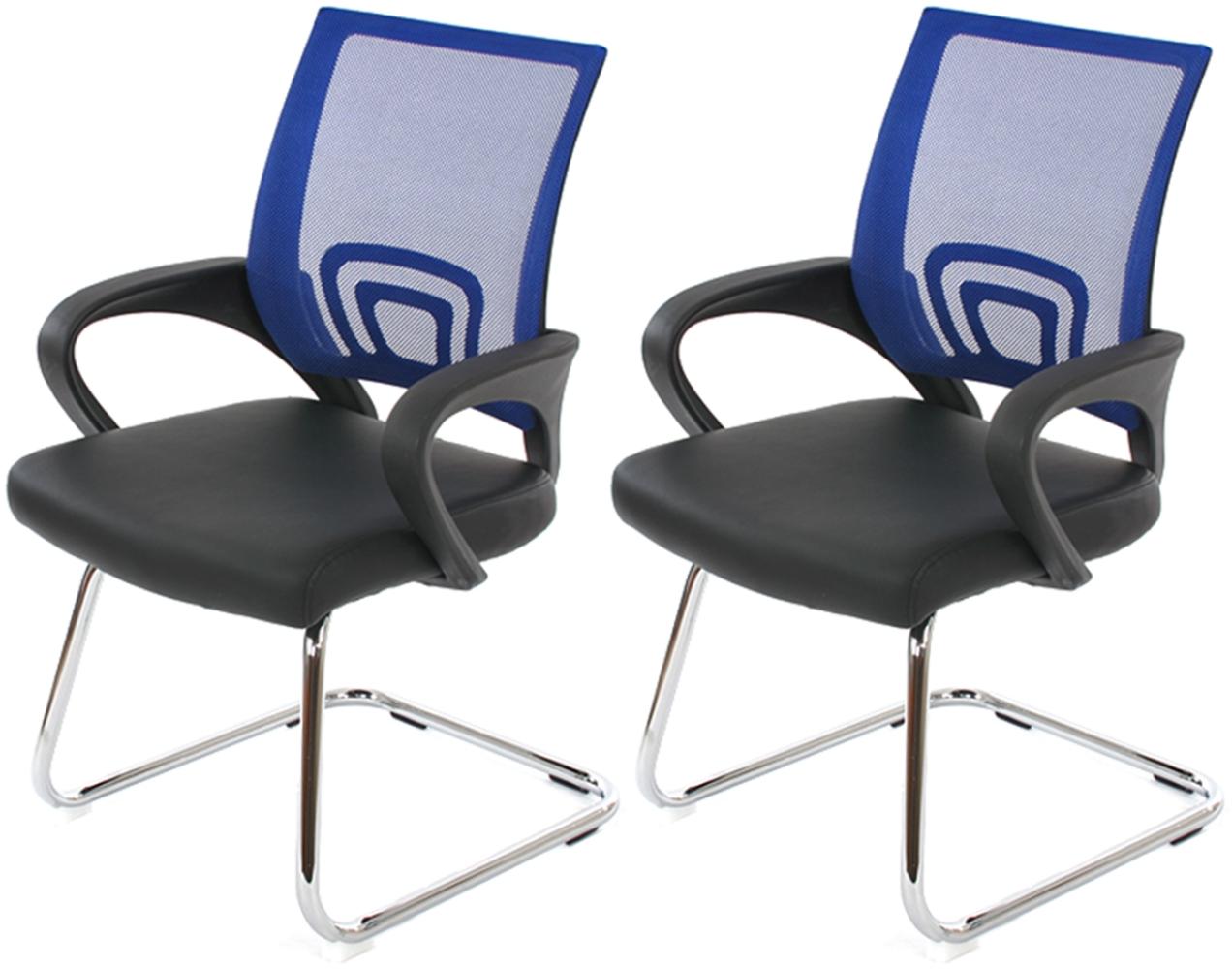 2er-Set Konferenzstuhl Ancona, Besucherstuhl, Kunstleder ~ blau Bild 1