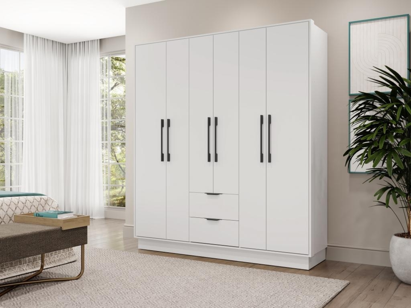 Vente-unique - Kleiderschrank mit 6 Türen & 2 Schubladen - B 162 cm - Weiß - FEOVA Bild 1