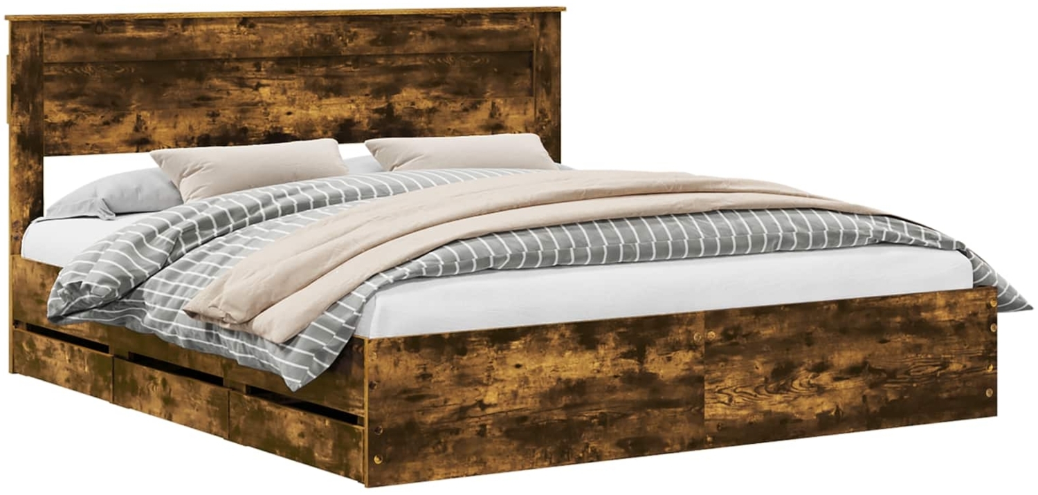 vidaXL Bettrahmen Geräucherte Eiche 200 x 200 cm Ingenieurs Holz 3409826 Bild 1